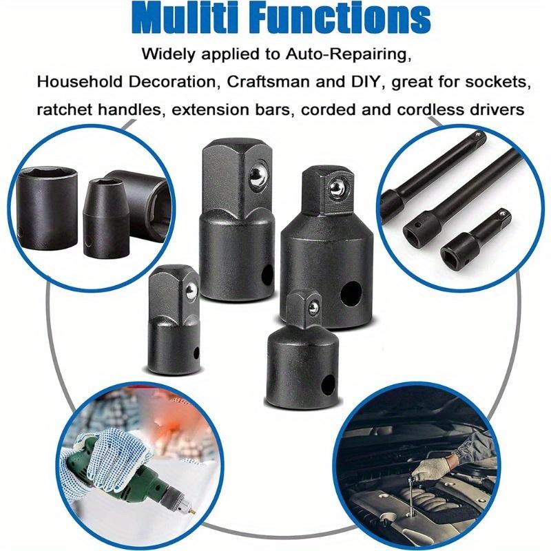 4-pcs 1/2-inch 3/8-inch 1/4-inch Impact Socket Adapter and Reducer Set Cr-V Industrial Grade Impact Sockets Adapters.