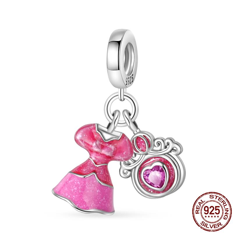 Genuine Copper Pink Princess Series-Crown Pendant Fit 3Mm Pan Bracelet Diy Charm For Women Jewelry Fashion Gift