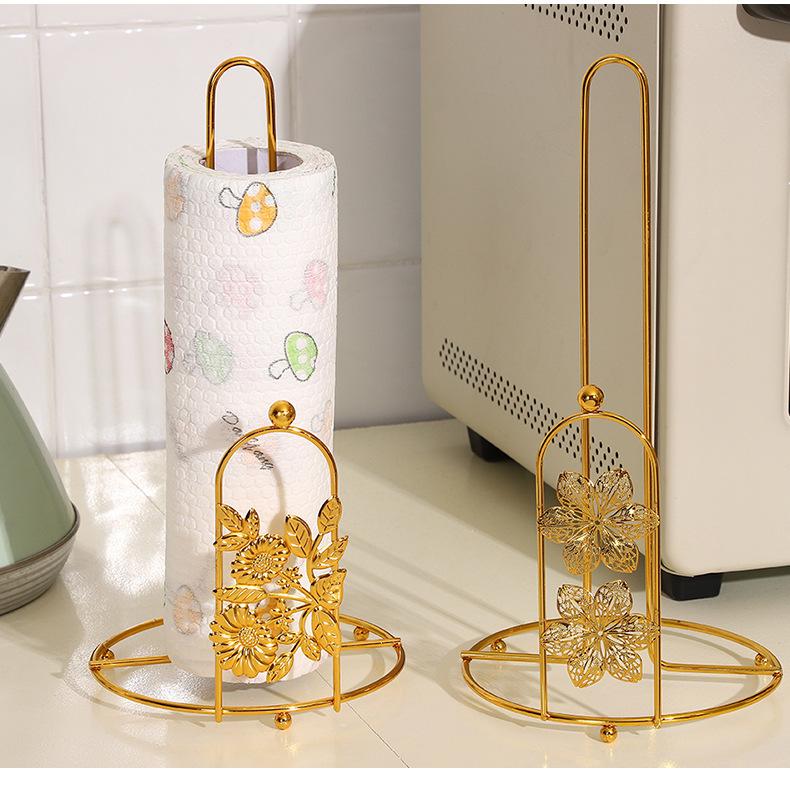 Iron Tree Paper Towel Holder Free Standing Gold Vertical Paper Shelf Decorative One-handed Tear Roll Paper Towel Holder