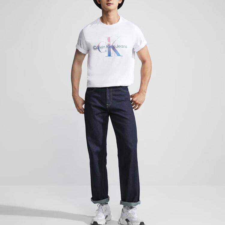 Calvin Klein Letter Print Casual Crew Neck Short Sleeve T-Shirt Men Tops Moonlight-White 40KC837-YAA