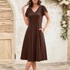 Damska Letnia Moda Sukienka Midi z Dekoltem V i Falbankowymi Rękawami w Stylu Retro