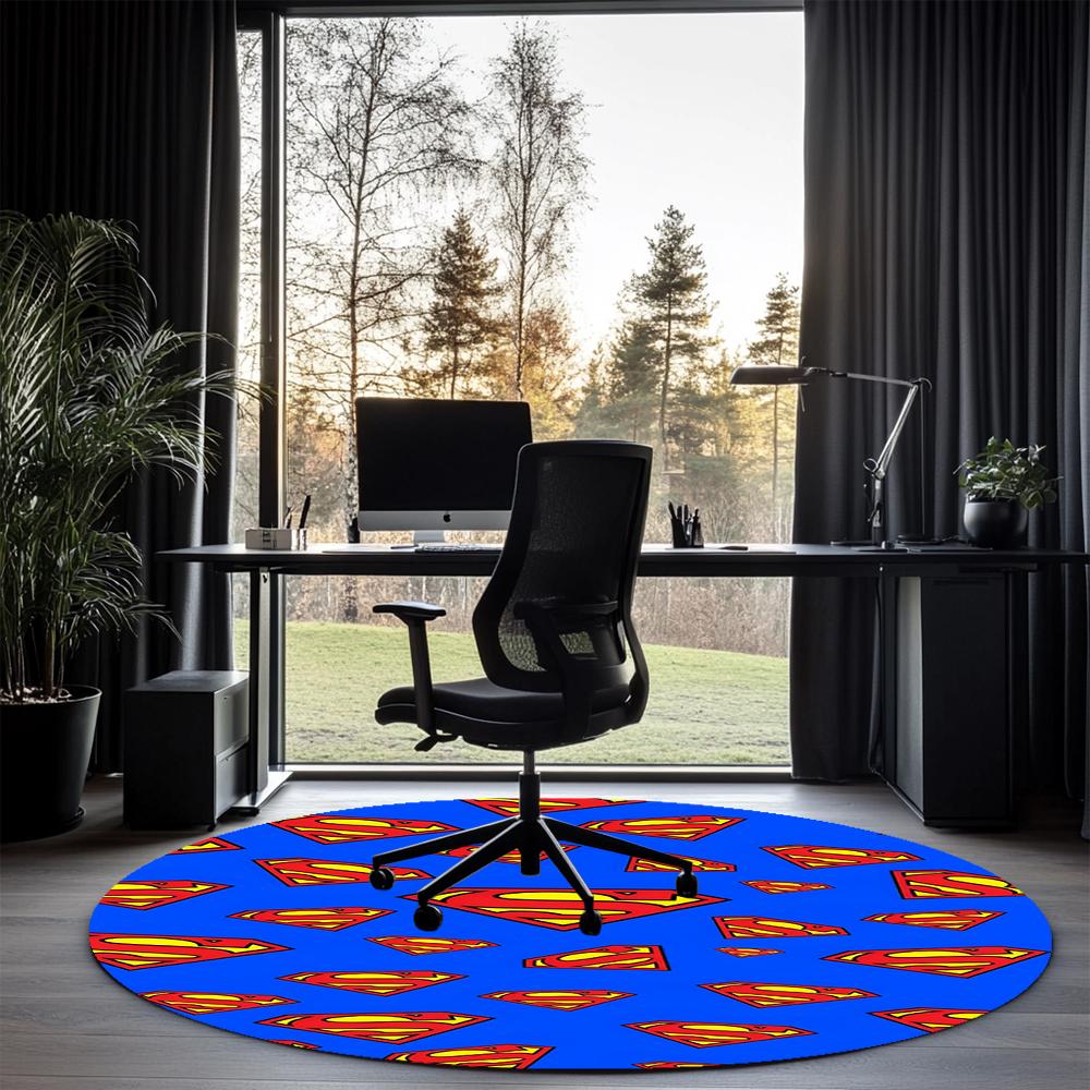 SUPERMAN Printed Round Rug Carpet Chair Rug Area Rug Entryway Doormats,for Office Chair Living Room Bedroom Kitchen Room.