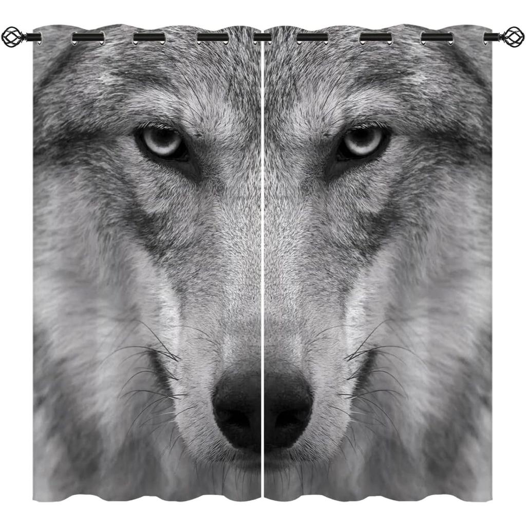 Fialová Galaxy Wolf Wolves 3D tištěná tenká záclona do ložnice Obývací pokoj Hotelové okno 2 panely 65% ​​Sluneční clona