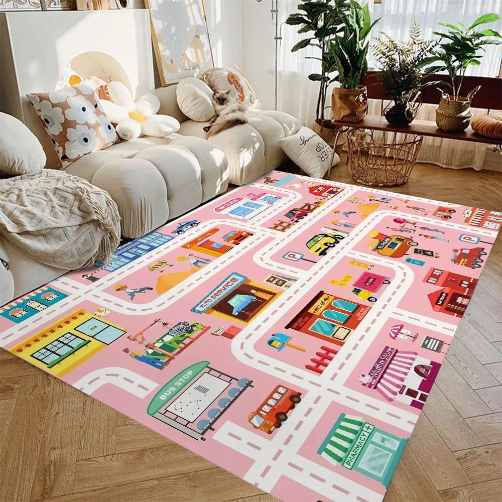 Map Illustration Children's Carpet Home Decoration, Large Size For Study And Bedroom, Noise-Reducing And Dirt-Resistant