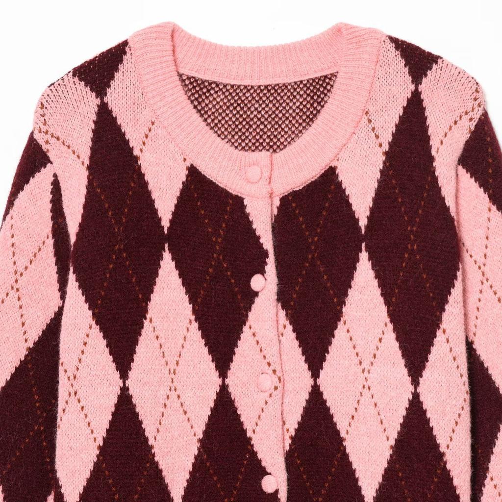 New fashionable diamond-patterned jacquard knit cardigan jacket 5755011