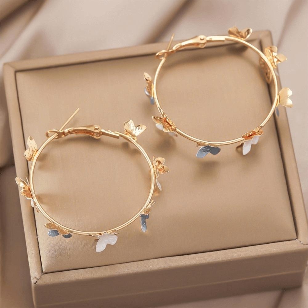 Trendy Butterfly Hoop Earrings Oil Dripping Geometry Metal Round Circle Earrings Multi-Colored Simple Statement Jewelry Women