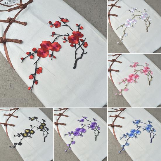 Cherry Blossom Iron-On Patch Blossom Plum Applique Patch Embroidered Flower Vines DIY Trim for Jeans Garment Women Clothing Jacket Backpack