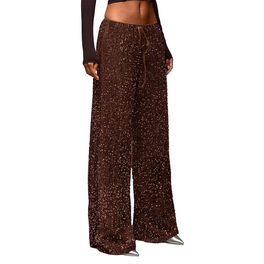 Women's Adult Sequined Fashion Drawstring Slimming Stretch Straight Leg Pants