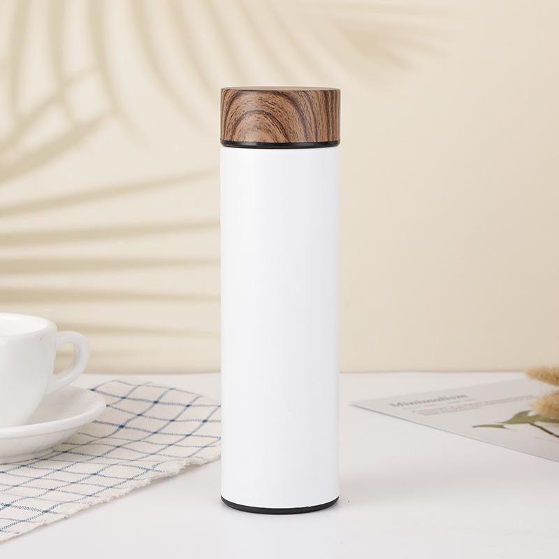 Middle Eastern Wood Grain Lid Insulated Stainless Steel Travel Cup Set for Car & Outdoor Use. 500ml