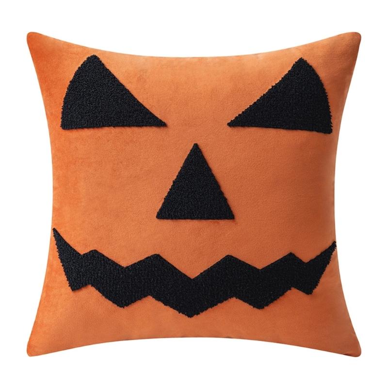 Sturdy Polyester Halloweens Throw Pillowcase With Closure Seasonal Embroidery Sofa Bedroom