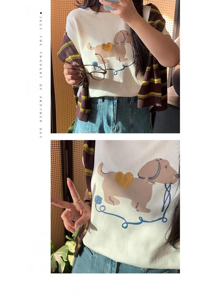 Shuangtian 2026 Spring Plus Size Women's Cartoon Print T-Shirt, Round Neck, Short Sleeve (W-270)
