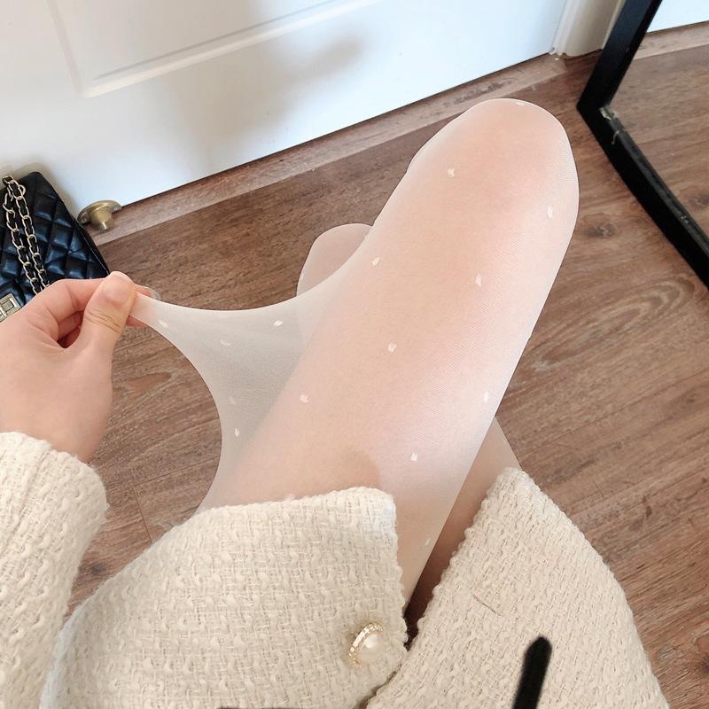 

Japanese Style JK Women s white silk stockings, thin and sweet for summer Lolita Milky white pantyhose with small polka dots and black silk stockings Average Size（75-130Jin