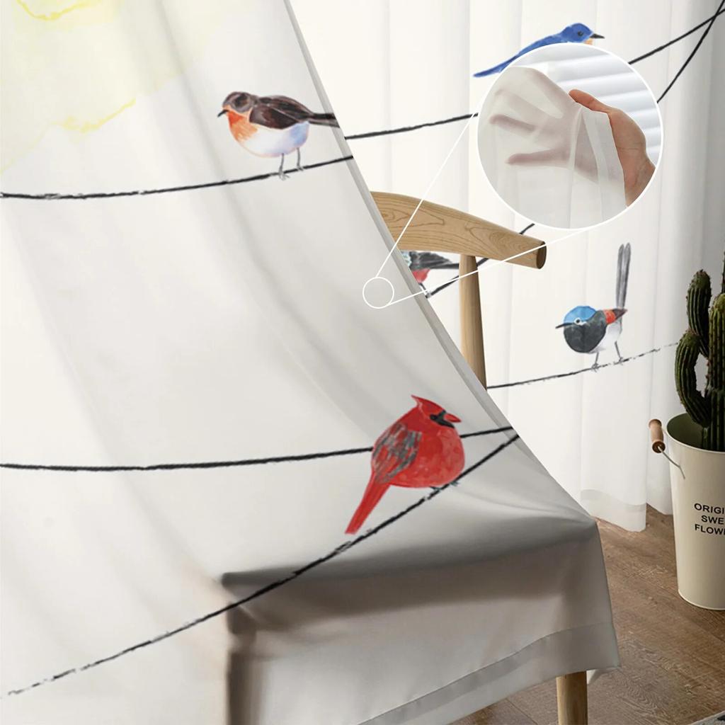 The Birds On The Wire Are Lovely Animals Sheer Curtains for Living Room Voile Tulle Curtain for Bedroom Kitchen Home Decor Panel