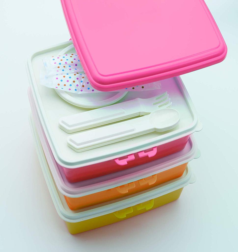 Palmart Large Bento Box, Pink, Large, Stackable Picnic Case, Square, 3 Tiers, Colors 4059