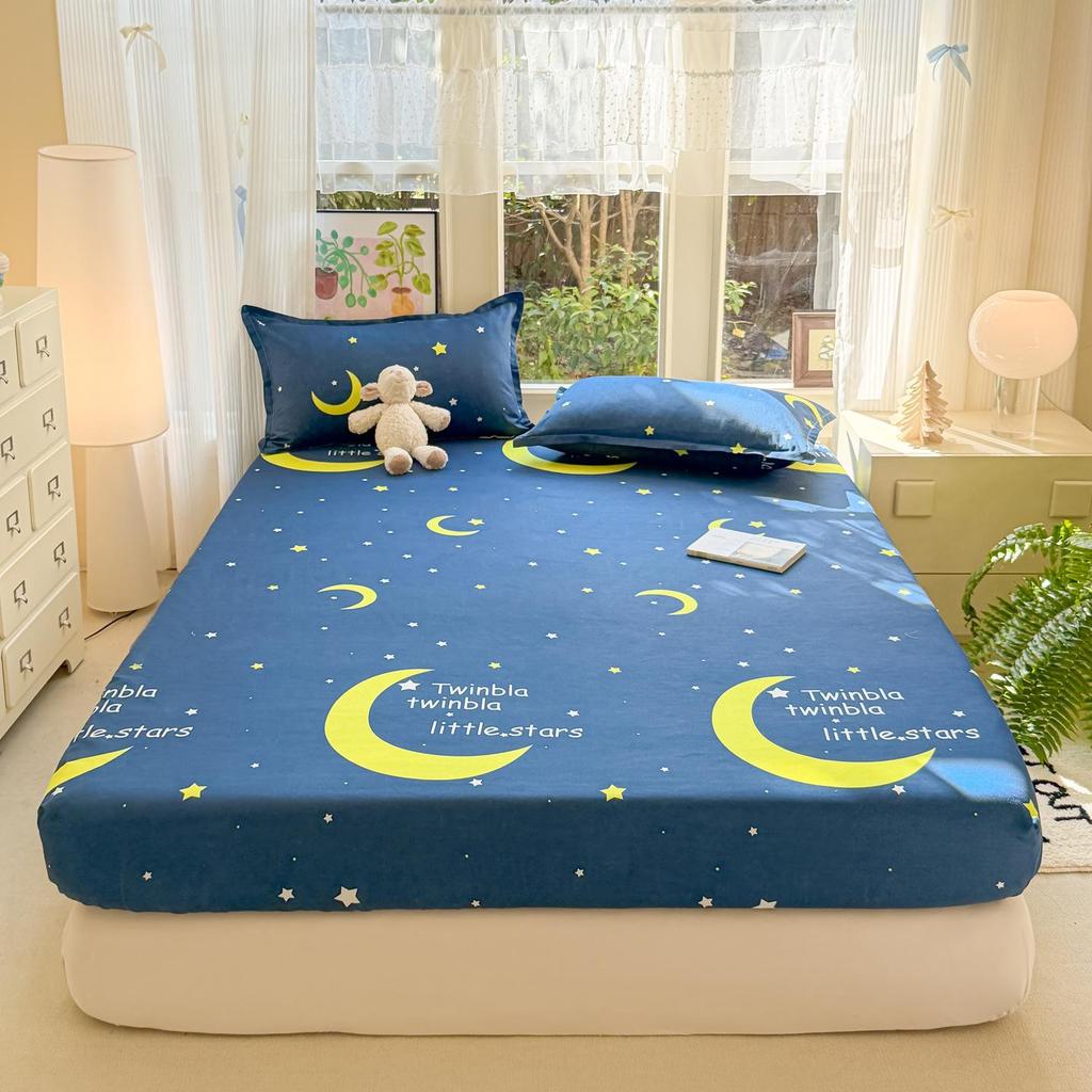 Skin-friendly Aloe Cotton Printed Fitted Sheet Bed and Mattress Protector