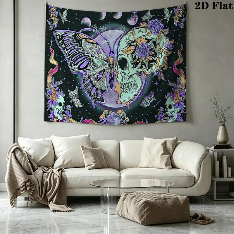 Skull and Butterfly Wall Tapestry Aesthetic Wall Hanging Printed Fabric Blanket Decorative Tapestries for Bedroom Living Room Home Decor