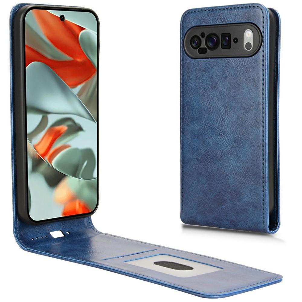 

For Google Pixel 9 Pro XL Case with Card Slot Magnetic Vertical Flip Leather Phone Cover Dark Blue