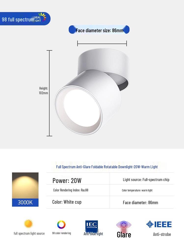 Adjustable Angle Surface-Mounted Downlight for Bedroom and Corridor