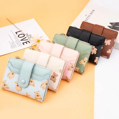 Women Short Wallets PU Leather Female Bifold Purses Cute Bear Card Holder Wallet for Girl Small Zipper Wallet with Coin Purse