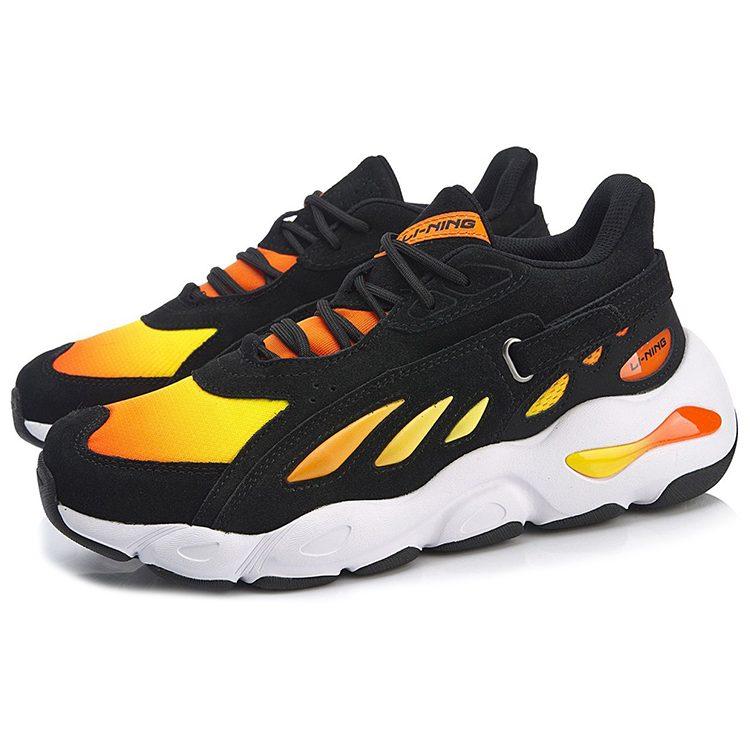Li Ning Butterfly Cushioning Slip Resistant Low Top Chunky Sneakers Black Yellow AGCN225-6
