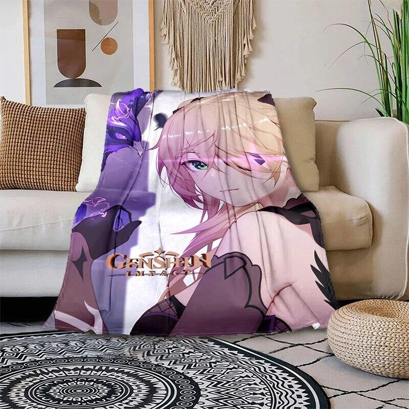 Genshin Impact Měkká plyšová rozkládací pohovka házecí kreslený moderní flanelový povlak na deku Gedruckt Bettdecke Geschenk piknikové deky