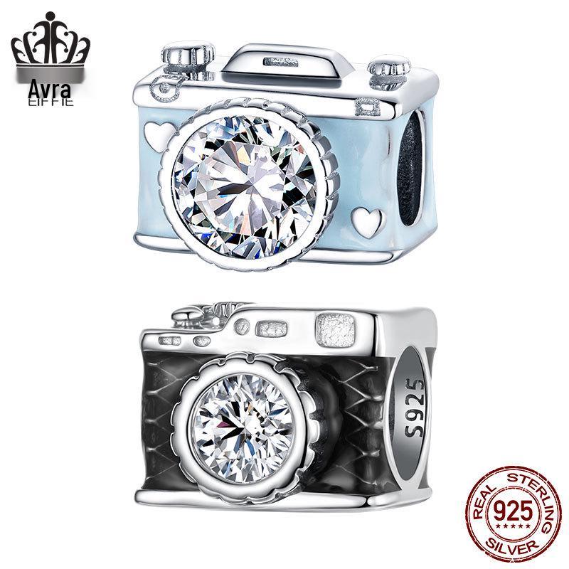 Avle S925 Sterling Silver Shiny Camera Beads DIY Bracelet Jewelry Accessories