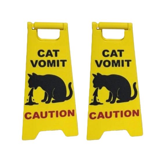 Cat Vomit Caution Sign Humorous Cat Puke Warning Sign Novelty Gag Gifts for Pet Lovers Home Desk Decor