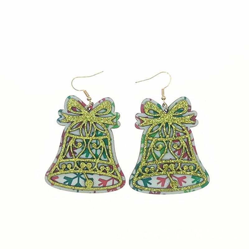 European & American Christmas Wooden Double-Layer Glue Leather Earrings with Hollow Design