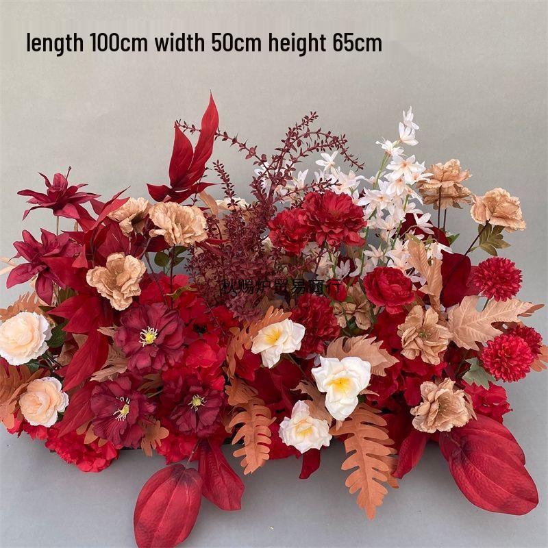 Red Chinese Engagement Wedding Floor Arrangement - Aisle and Stage Silk Flower Decoration