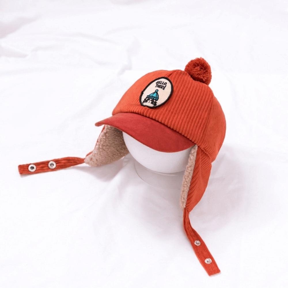 Solid Color Baby Ear Protection Cap Faux Lamb Fleece Lining Toddler Kids Cap For Boys And Girls
