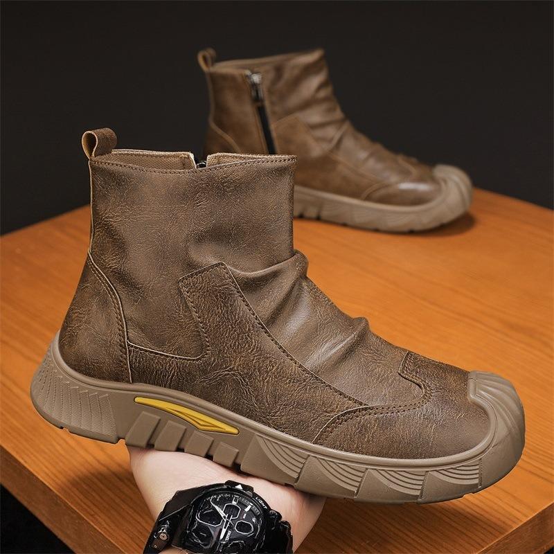 New Men's Casual High-top Boots with Added Insulation and Thick Padding - Outdoor Shoes