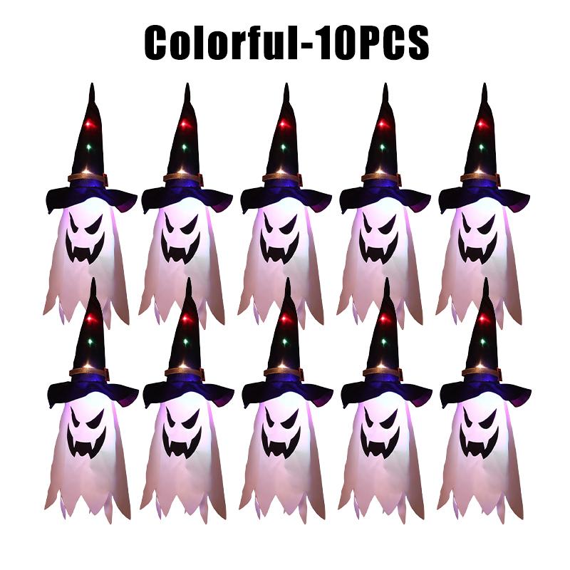 Glow in Dark Halloween Pendant LED Light Up Ghost Wizard Hat Necklace Scary Party Prop Festival Dress Up Accessory