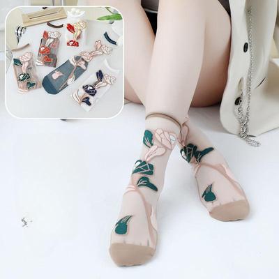 1/3/5/10 Paia Calzini Lunghi Trasparenti in Nylon da Donna Estivi Ultrasottili Traspiranti Calzini in Seta di Cristallo Ricamo Floreale Carini Calzini di Pizzo