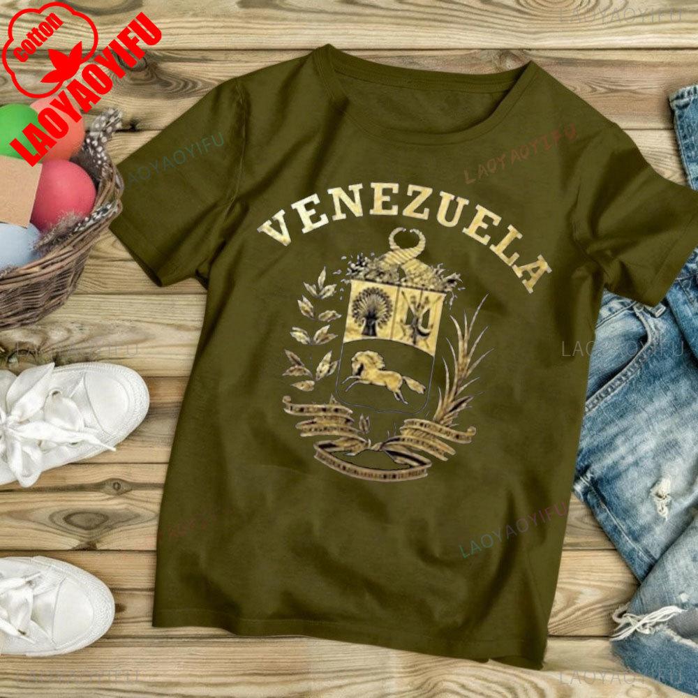 

Venezuela of Arms TShirt Gold Foil Print Women Clothes Oneck Shortsleeve Sweatshirt Fashion Pattern Clothes Hot Sale Tees S
