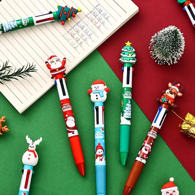 16pcs Christmas Four-color Ballpoint Pens, Santa Claus Decorations, Colorful Christmas Birthday Gifts, Fun Ballpoint Pens