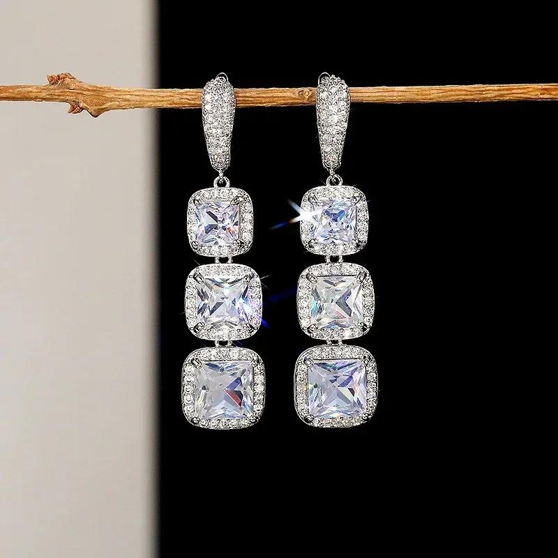 Engagement Mid Length Pendant Earrings Jewelry Elegant Shiny Mosan Diamond Beautiful Gift Milan Girl Fashion Accessories
