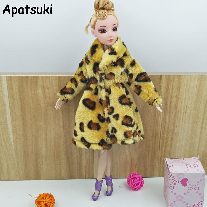 Kids Toy Doll Accessories Winter Warm Wear Pink Fur Coat Mini Clothes Dress For Barbie Dolls Fur Doll Clothing With Waist Belt
