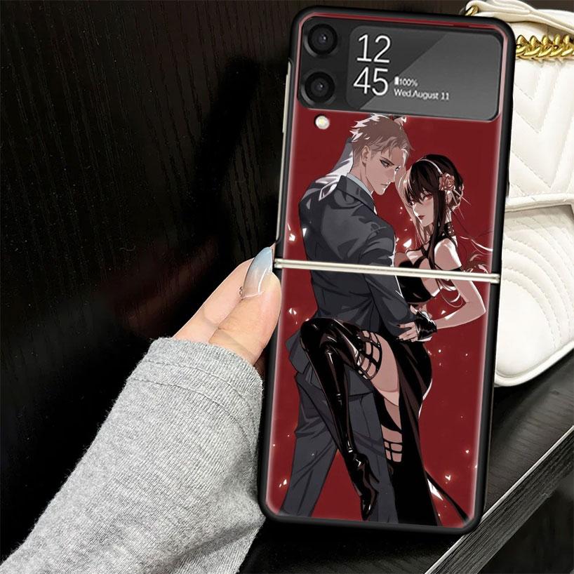 Anime S-Spy Family Anya Case for Samsung Galaxy Z Flip7 Flip6 Flip5 Flip4 Flip3 5G Hard Phone Shell Z Flip 7 6 5 4 3 Black Cover