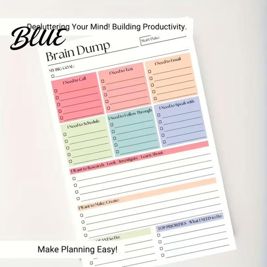 Daily Task Scheduler Page Planner A5 List To-Do for Productivity Notebook 50 And Brain Dump Journal Sturdy Writing Pad