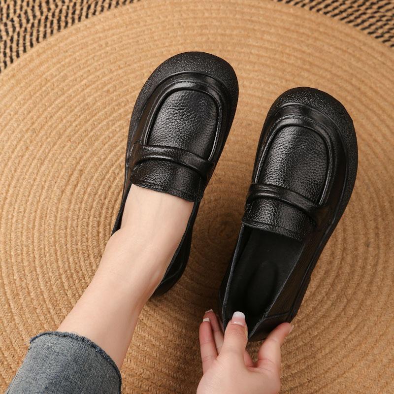 The first layer of cowhide retro soft-soled single shoes, spring and autumn new comfortable and non-slip thick-soled women's shoes are lightweight