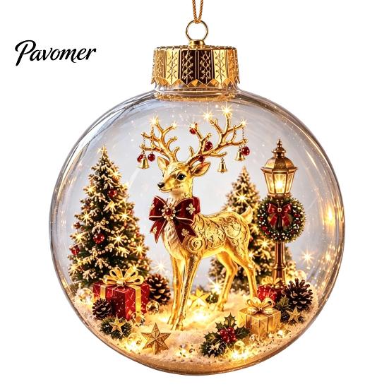 Year Round Home Accent Lighted Clear Christmas Ball Ornaments, Cute Santa Claus/Tree/Snowman/Angel Figure Inside Acrylic Hanging Decor The Xmas