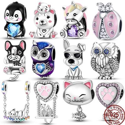 100% Copper Cute Pet Animal Owl Cute Puppy Pink Kitten Charm Beads Suitable For 3Mm Original Bracelet Diy