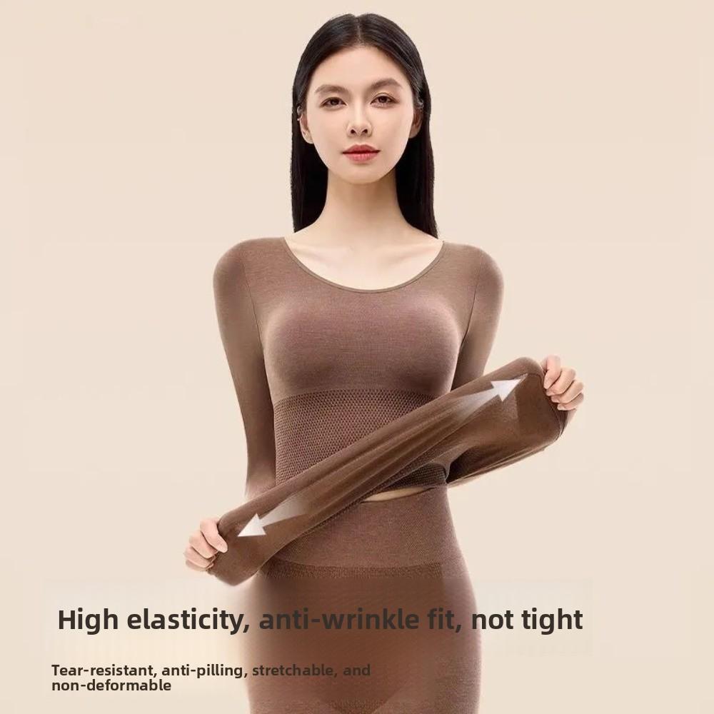 Round Neck Thermal Clothes Set Lingerie Warmth Long Underwear Women Thermal Underwear  Undershirt