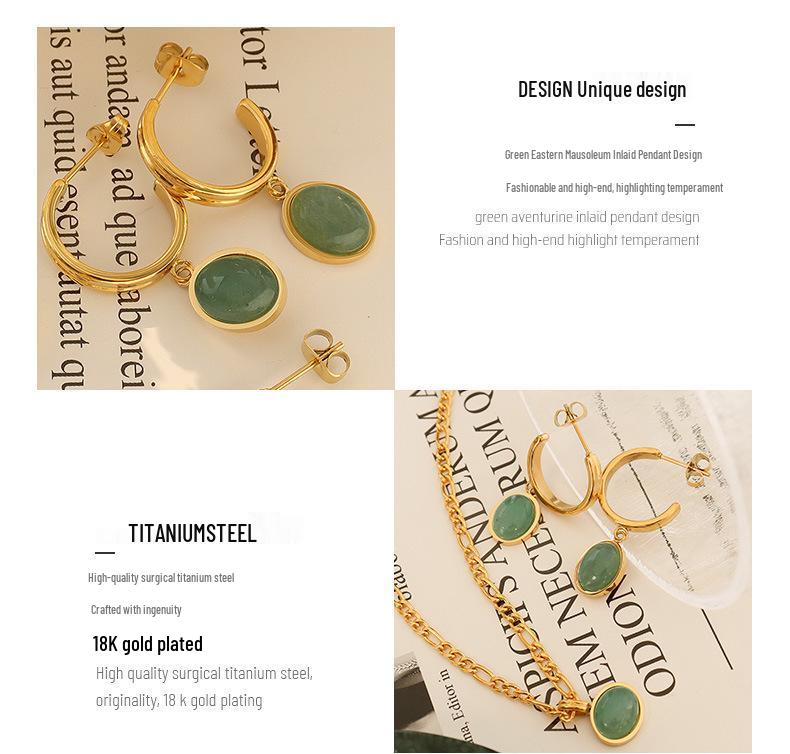 Natural Green Aventurine Pendant & Earrings Set: Ethnic Style Women's Jewelry