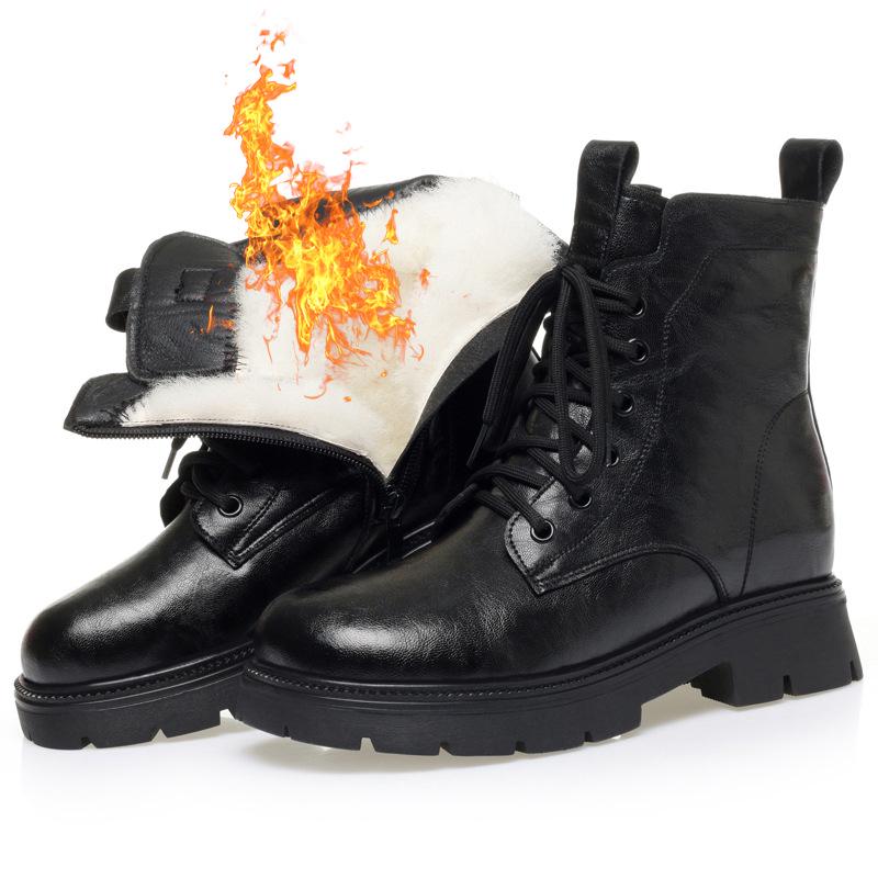 Women's British-Style Genuine Leather Ankle Boots - 2025 Autumn/Winter, Thick Sole, Velvet Wool Interior, Warm & Stylish.