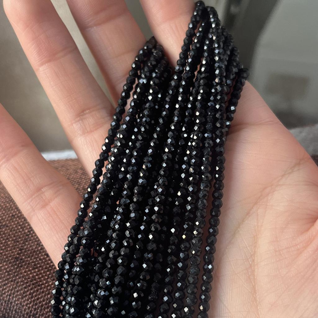 5String, Natural Stone Spinel Beads, Boho Black Loose Spacer Beads, 2mm, 3mm for DIY Necklace, Bracelet, Anklet Accessories Crafts, Beading 38cm