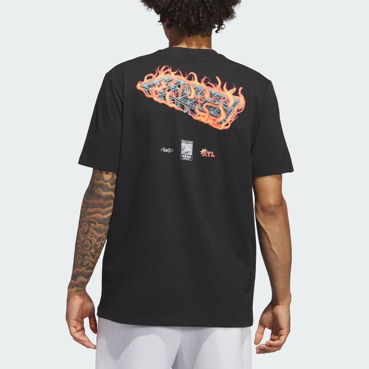 Adidas Trae Young Icy Fire Signature Print Basketball Short Sleeve T-Shirt Men Tops Black IM9167