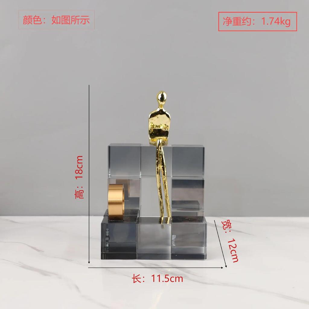 Glass Craft Geometric Stair Crystal Ornament Metal Gold Art Sculpture Metal Decorative Figurines Home Decoration Accessories