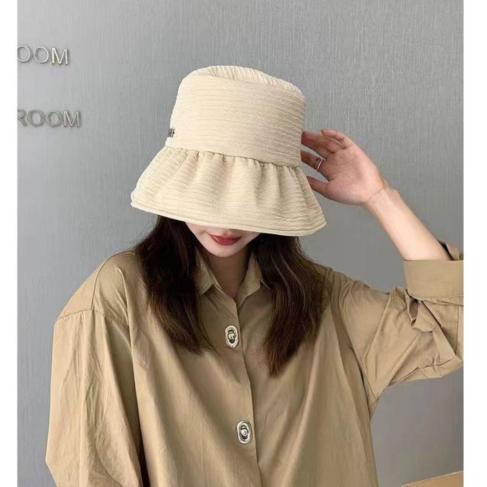 Solid Color Panama Hat Wide Brim Visor Hat Foldable Fishermen Cap  Women