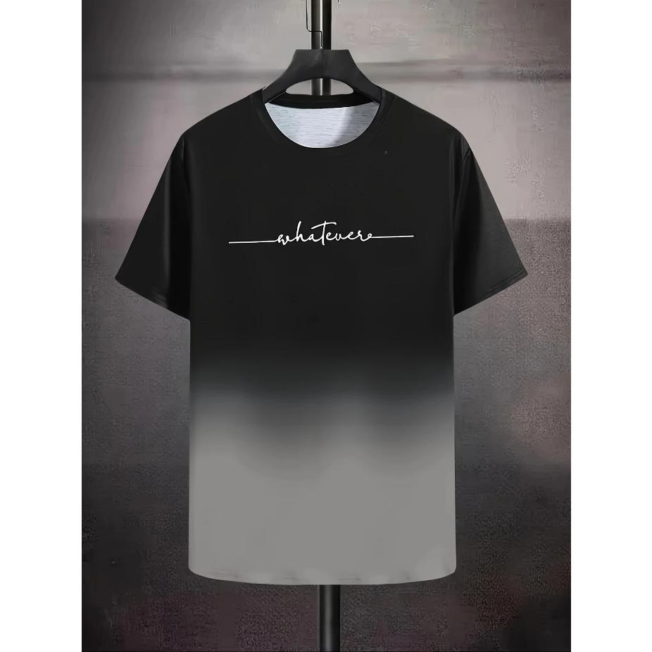 Summer Men's Gradient Color Casual Stretch Sports T-shirt, Round Neck Tee Shirt For Fashion